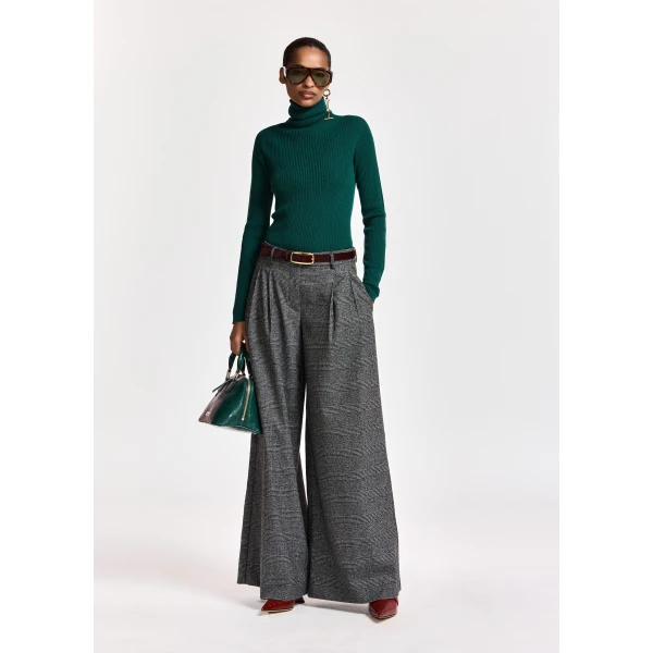 Essentiel Antwerp Dark green ribbed wool-blend turtleneck sweater, view 3