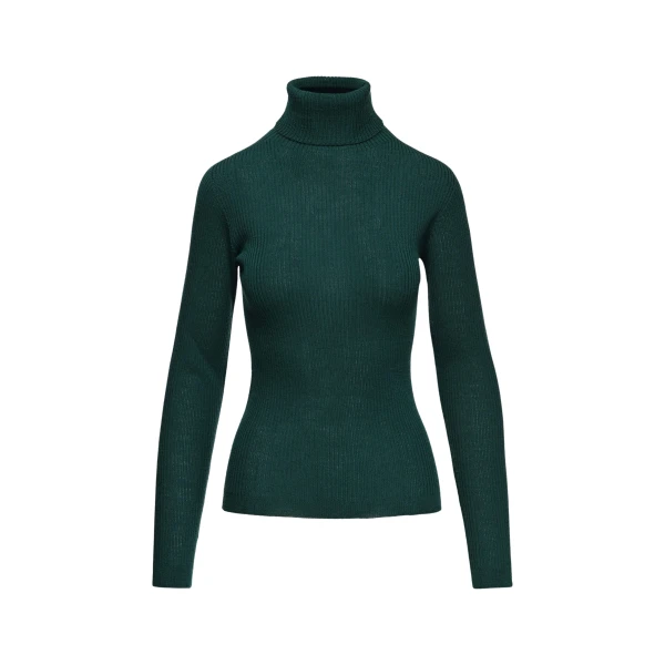 Essentiel Antwerp Dark green ribbed wool-blend turtleneck sweater