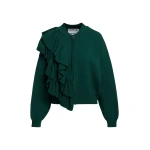 Essentiel Antwerp Dark green ruffle-detailed zip-up cardigan