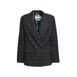 Essentiel Antwerp Dark grey and off-white checked double-breasted blazer with underarm zip detail