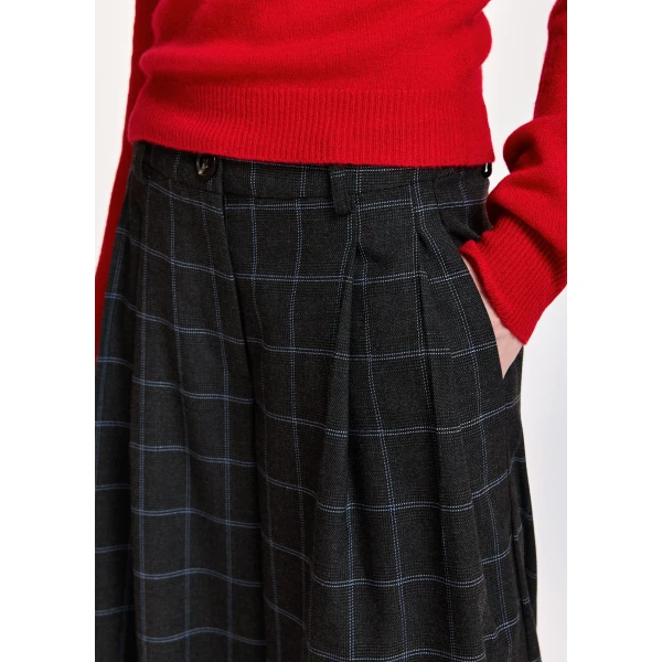 Essentiel Antwerp Dark grey and off-white checked wide-leg pants with twisted seam detail, view 6