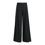 Essentiel Antwerp Dark grey and off-white checked wide-leg pants with twisted seam detail