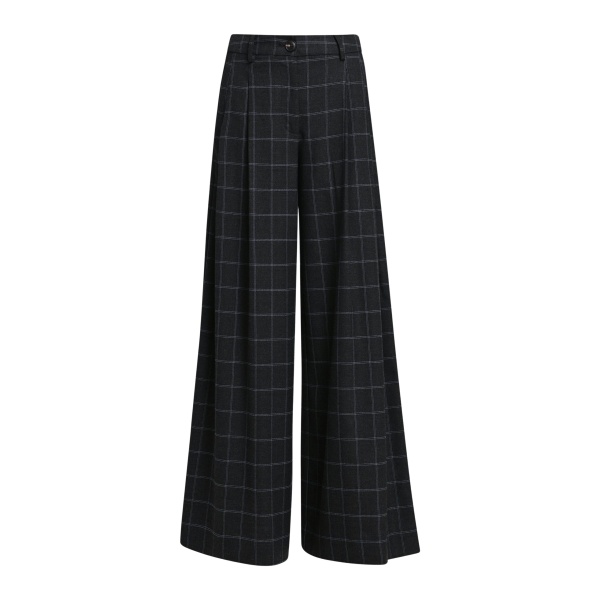 Essentiel Antwerp Dark grey and off-white checked wide-leg pants with twisted seam detail