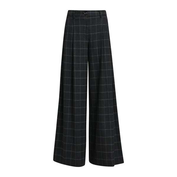 Essentiel Antwerp Dark grey and off-white checked wide-leg pants with twisted seam detail