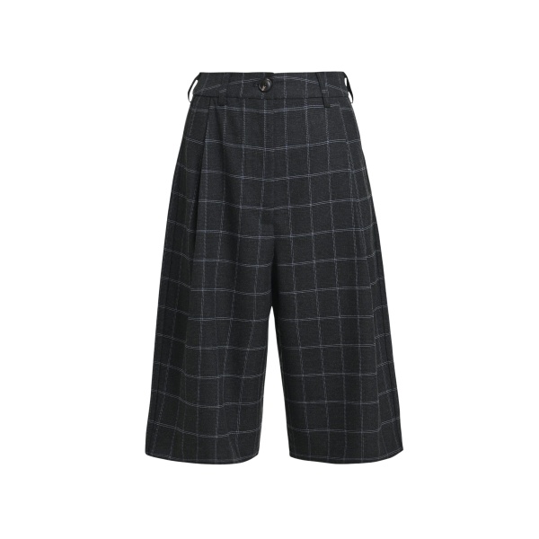 Essentiel Antwerp Dark grey and off-white pleated wide-leg bermuda pants