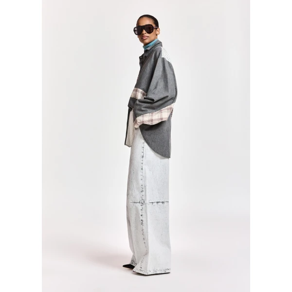 Essentiel Antwerp Dark grey, off-white and brown patchwork oversized cotton shirt, view 5