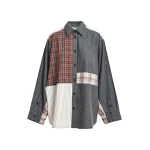 Essentiel Antwerp Dark grey, off-white and brown patchwork oversized cotton shirt