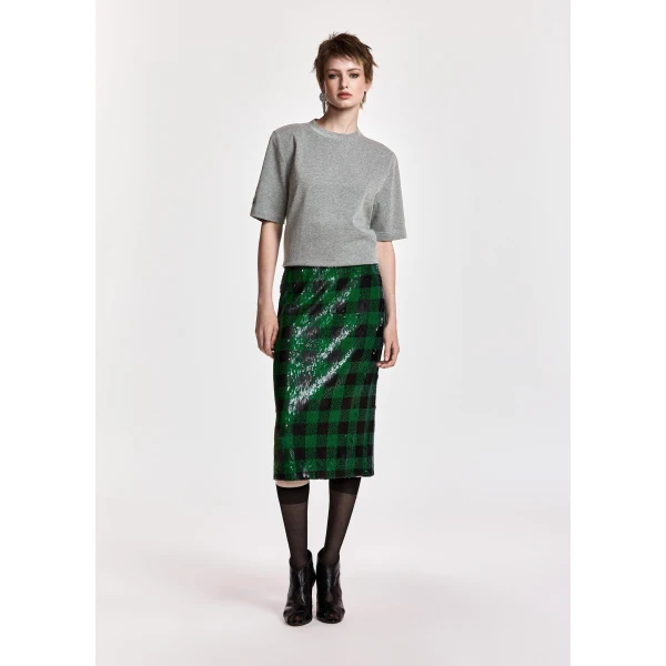 Essentiel Antwerp Dark grey organic cotton T-shirt with grey subtle logo patch Top, view 3