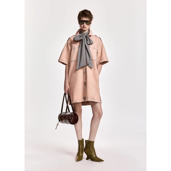 Essentiel Antwerp Dusty pink dirty-wash denim shirt dress, view 2