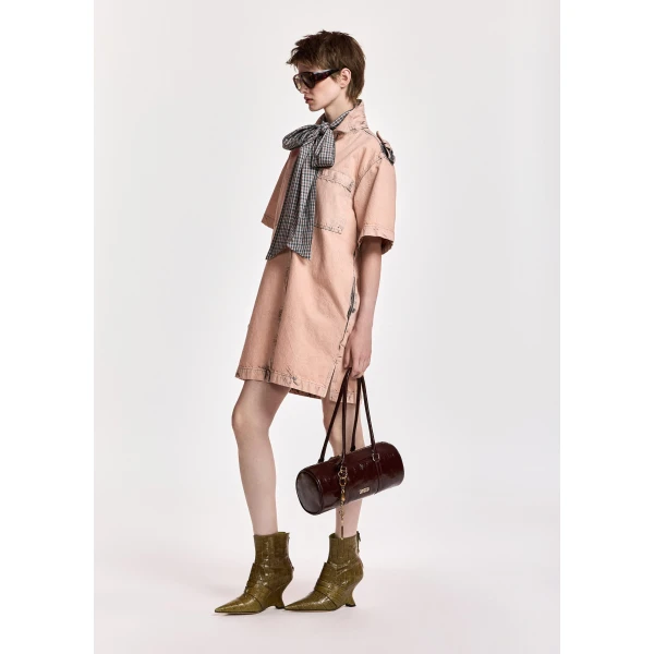 Essentiel Antwerp Dusty pink dirty-wash denim shirt dress, view 4