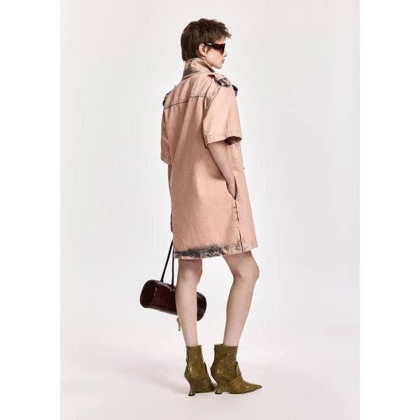 Essentiel Antwerp Dusty pink dirty-wash denim shirt dress, view 5