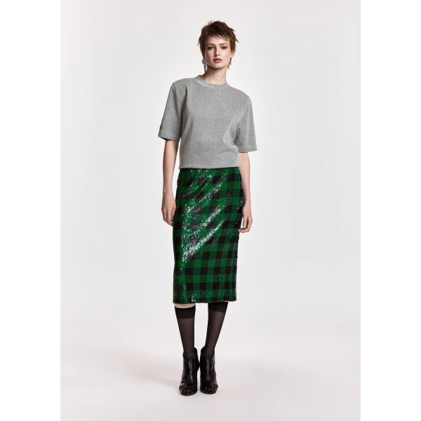 Essentiel Antwerp Green and black sequin-embellished pencil skirt, view 2