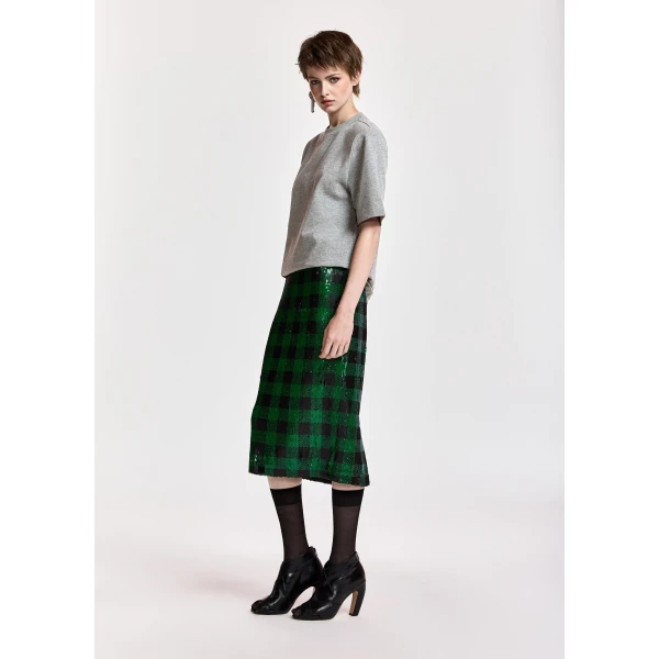 Essentiel Antwerp Green and black sequin-embellished pencil skirt, view 4