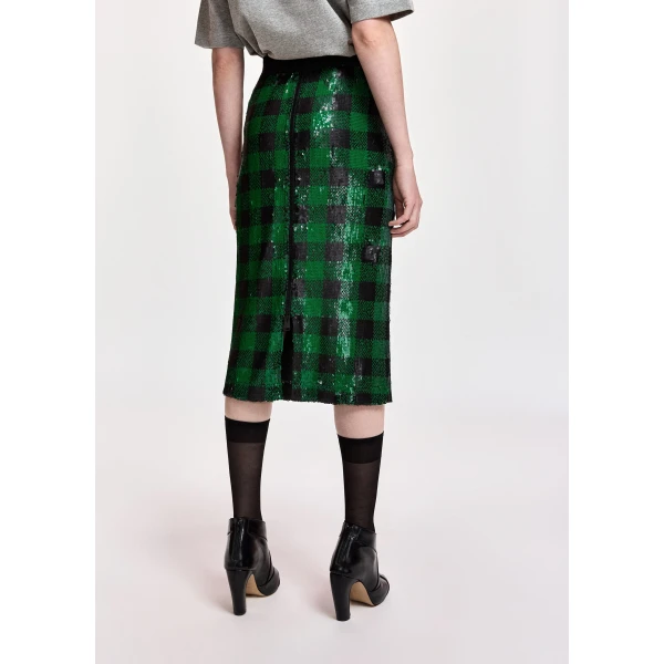 Essentiel Antwerp Green and black sequin-embellished pencil skirt, view 5