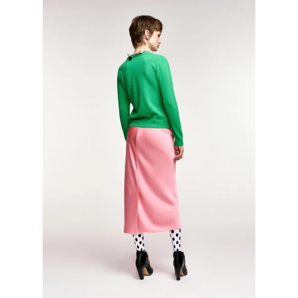Essentiel Antwerp Green and light pink rabbit-intarsia wool-blend sweater, view 4