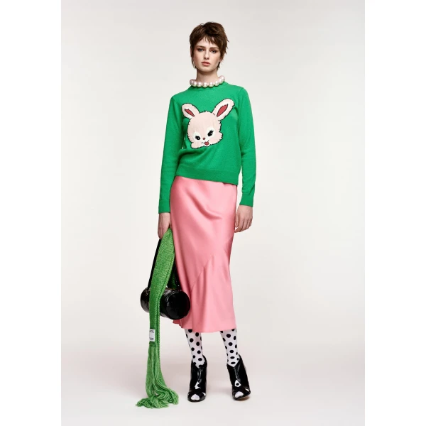 Essentiel Antwerp Green and light pink rabbit-intarsia wool-blend sweater, view 5