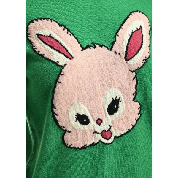 Essentiel Antwerp Green and light pink rabbit-intarsia wool-blend sweater, view 6