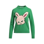 Essentiel Antwerp Green and light pink rabbit-intarsia wool-blend sweater