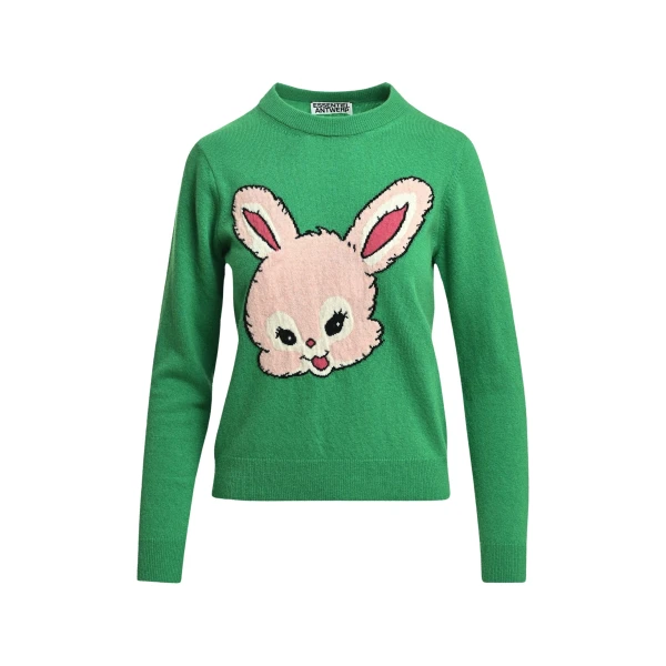 Essentiel Antwerp Green and light pink rabbit-intarsia wool-blend sweater