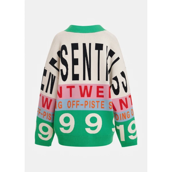 Essentiel Antwerp Green and multicolor graphic-intarsia cardigan, view 2