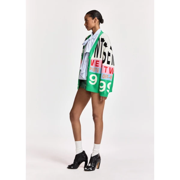Essentiel Antwerp Green and multicolor graphic-intarsia cardigan, view 5