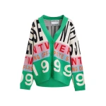 Essentiel Antwerp Green and multicolor graphic-intarsia cardigan