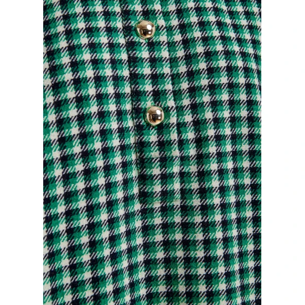 Essentiel Antwerp Green, black and cream checked mini dress with patch pockets, view 6