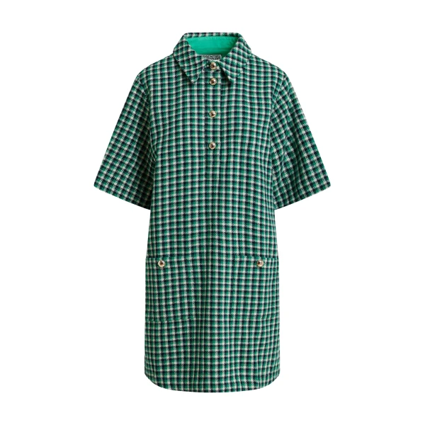 Essentiel Antwerp Green, black and cream checked mini dress with patch pockets