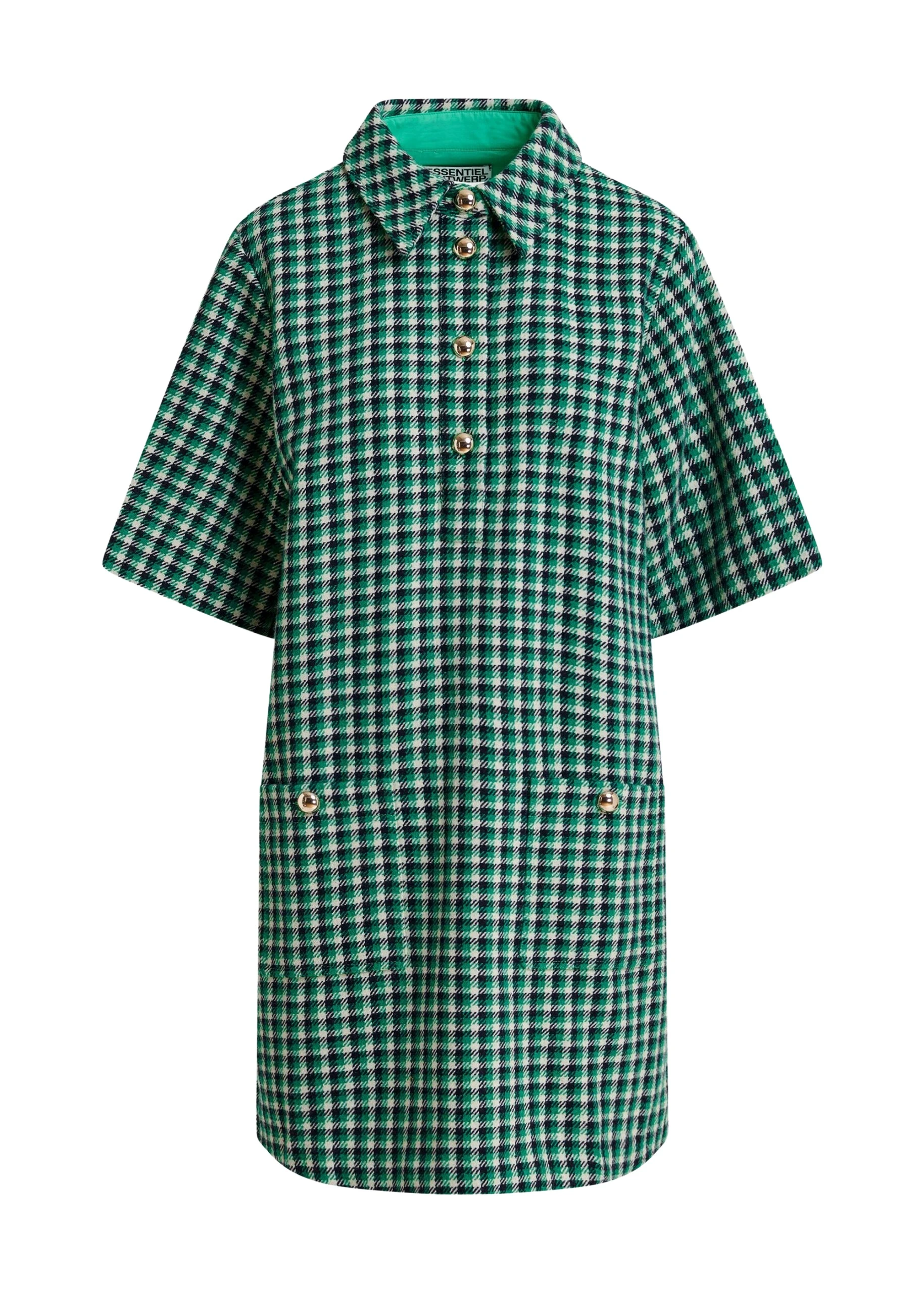 Essentiel-Antwerp-Green-black-and-cream-checked-mini-dress-with-patch-pockets-scaled30037_nobg Essentiel Antwerp Green, black and cream checked mini dress with patch pockets