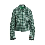Essentiel Antwerp Green, black and cream checked wool-blend jacket with patch pockets