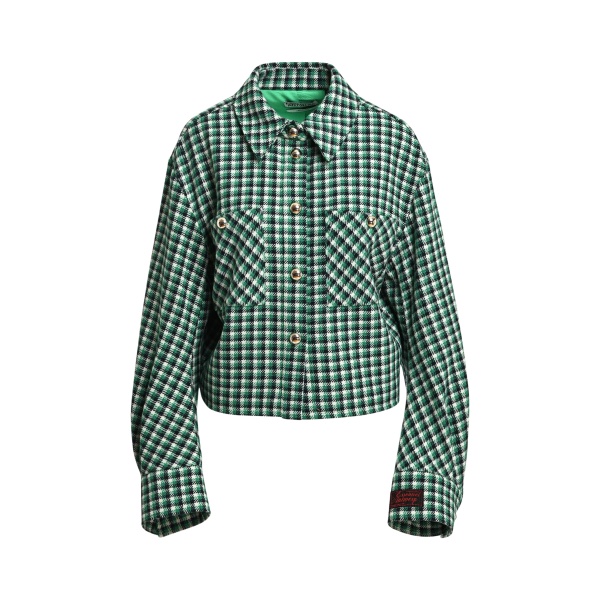 Essentiel Antwerp Green, black and cream checked wool-blend jacket with patch pockets