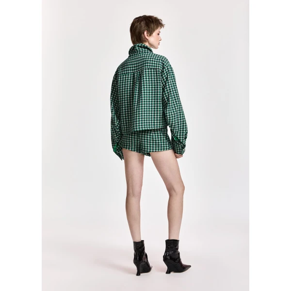 Essentiel Antwerp Green, black and off-white checked wool-blend shorts, view 5