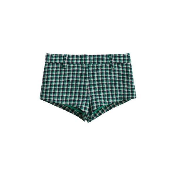 Essentiel Antwerp Green, black and off-white checked wool-blend shorts