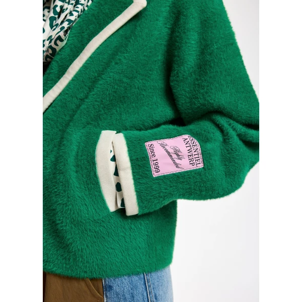 Essentiel Antwerp Green cardigan with white contrast trims, view 3