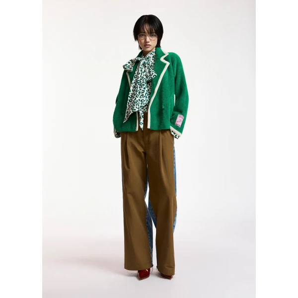Essentiel Antwerp Green cardigan with white contrast trims, view 4