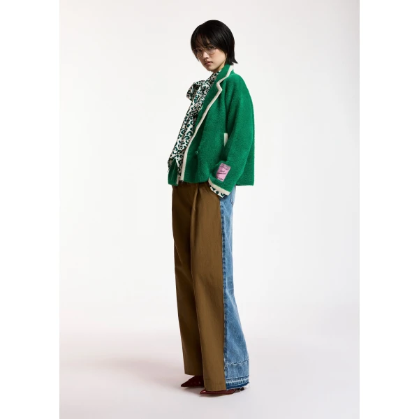 Essentiel Antwerp Green cardigan with white contrast trims, view 5