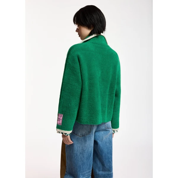 Essentiel Antwerp Green cardigan with white contrast trims, view 6