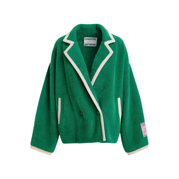 Essentiel Antwerp Green cardigan with white contrast trims