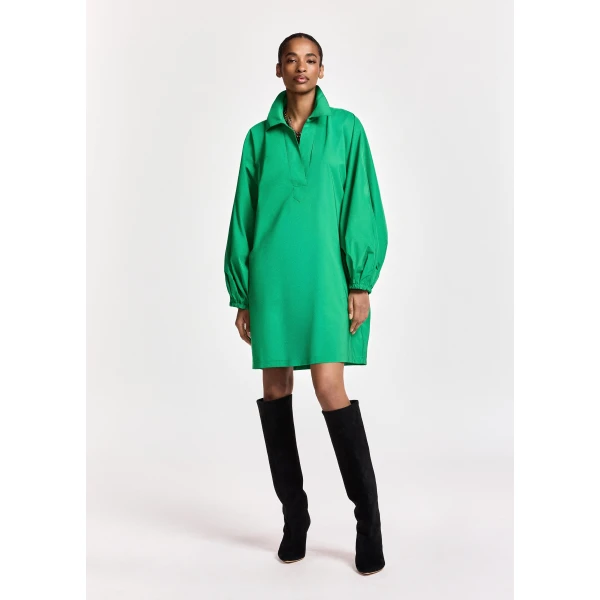 Essentiel Antwerp Green oversized mini dress with voluminous sleeves, view 2