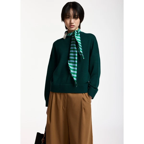 Essentiel Antwerp Green wool-blend sweater with embellished striped scarf detail, view 3