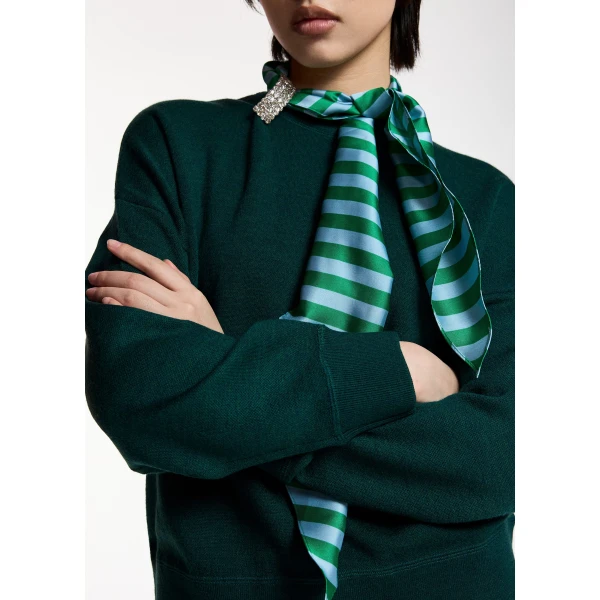 Essentiel Antwerp Green wool-blend sweater with embellished striped scarf detail, view 4