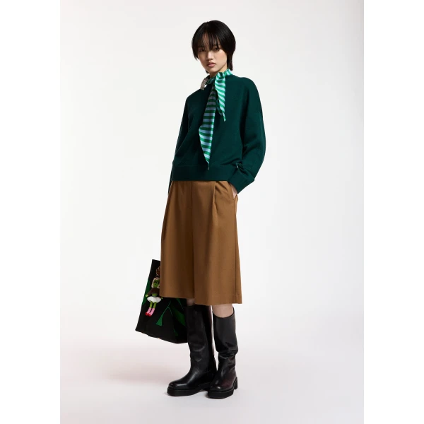 Essentiel Antwerp Green wool-blend sweater with embellished striped scarf detail, view 5