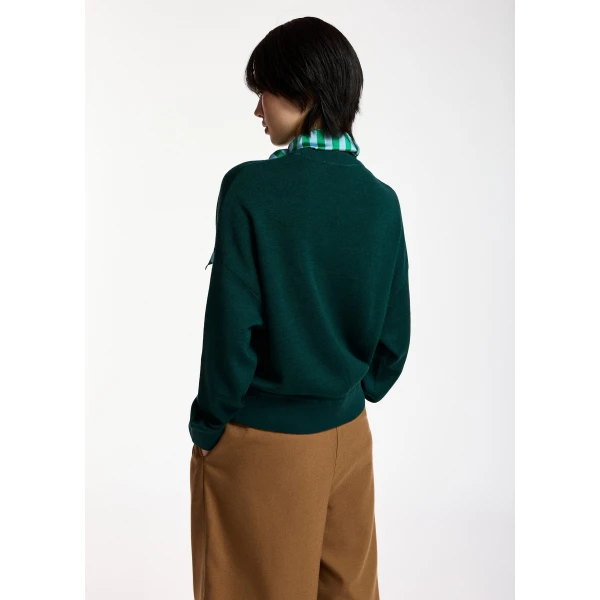 Essentiel Antwerp Green wool-blend sweater with embellished striped scarf detail, view 6