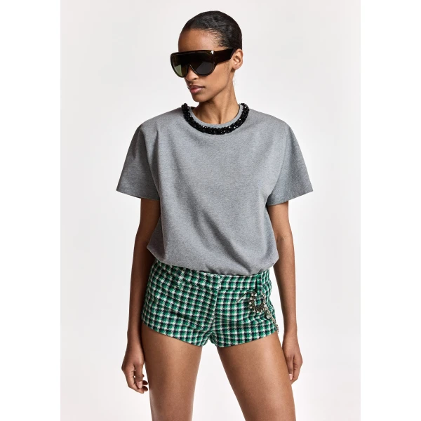 Essentiel Antwerp Grey T-shirt with black embellished collar Top, view 3