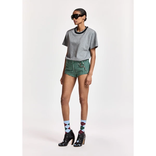 Essentiel Antwerp Grey T-shirt with black embellished collar Top, view 4
