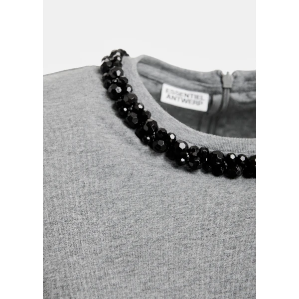 Essentiel Antwerp Grey T-shirt with black embellished collar Top, view 6