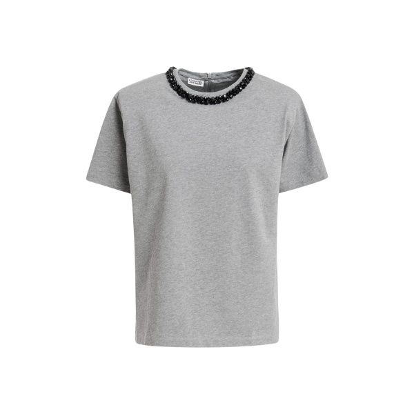 Essentiel Antwerp Grey T-shirt with black embellished collar Top