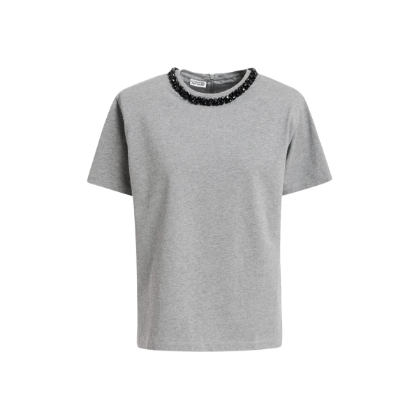 Essentiel Antwerp Grey T-shirt with black embellished collar Top