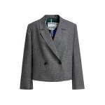 Essentiel Antwerp Grey and black cropped double-breasted checked blazer with underarm zip detail