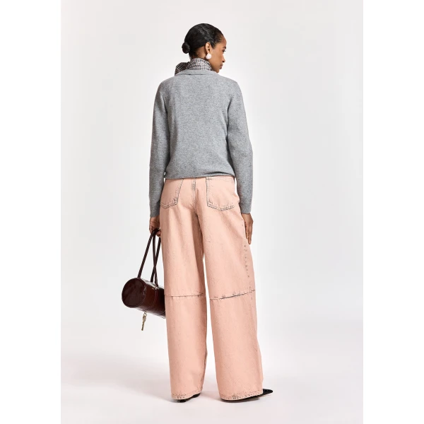Essentiel Antwerp Grey and light pink rabbit-intarsia wool-blend sweater, view 3